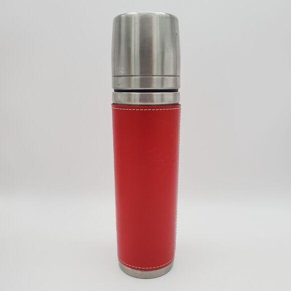 Starbucks Stainless Steel Thermos 2004 Mug Red Leather Floral Sleeve 12oz - Picture 10 of 14